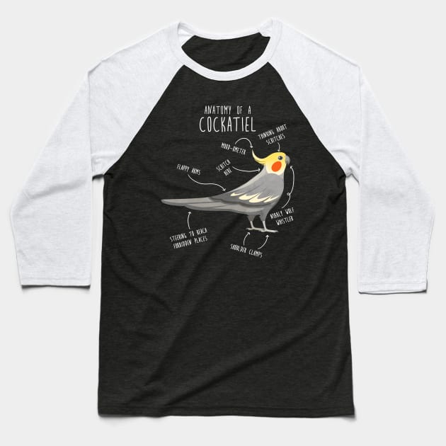 Cockatiel Anatomy Baseball T-Shirt by Psitta